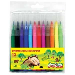 фломастеры-кисточки 12цв., вент. колпачки, блистер, круглые, 3+, фккм12 /каляка-маляка
