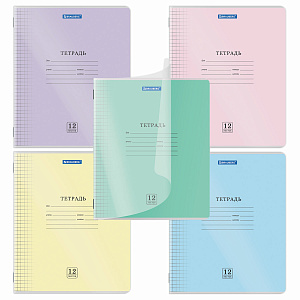 тетрадь 12л клетка smart cover, пластиковая обл, ассорти 405022 /brauberg изображение тетрадь 12л клетка smart cover, пластиковая обл, ассорти 405022 /brauberg