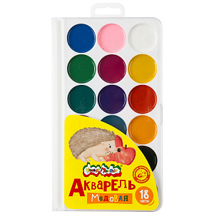 акварель 18цв. пластик.коробка, апкм18 /каляка-маляка