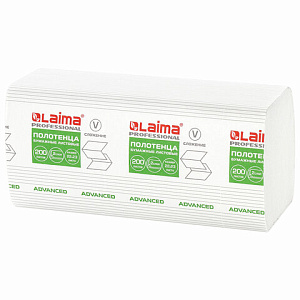 полотенца бум. zz (v-слож. h3) 200л, 2-сл., белые  advanced 111340 /лайма