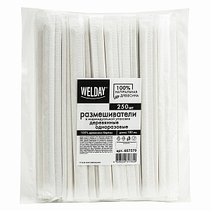 размешиватель однор. деревянный в инд. упаковке 180 мм, уп=250 шт., welday (вэлдэй), 607579, 97