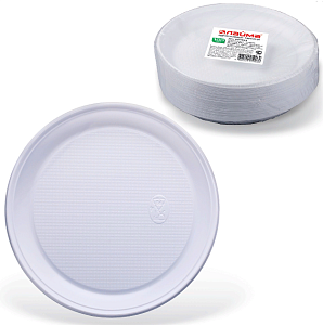 тарелка  одноразовая д220мм бюджет плоская, белая, пс 600943 /лайма