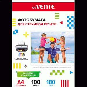 фотобумага  а4 180г/м2 100л глянцевая односторонняя для струйной печати, пластиовый пакет, 2042901/devente