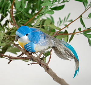 декор. элемент птичка на проволоке, перо, пластик, ассорти, 4449372