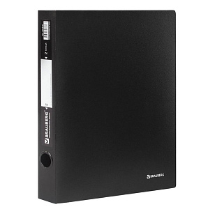 папка 2 кольца 40мм пластиковая 0,9мм  стандарт до 250 листов, черная,  221618 /br