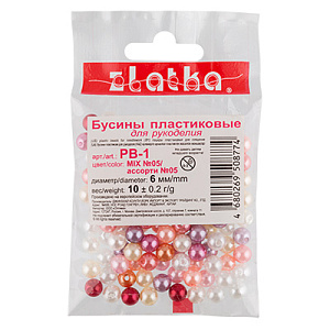 бусины круглые пластик красные ассорти 10+-0,2г 6мм pb-1 №05 /zlatka