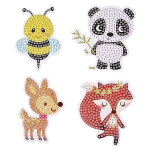 алмазная мозаика на магните 7,5*7,5см 4шт животные ассорти, м-11912 /mazari