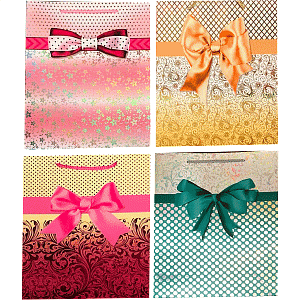 пакет бумажный 18*23*8  банты, dots  с фольгированием, ассорти, 9041141, 9041923 /devente фото