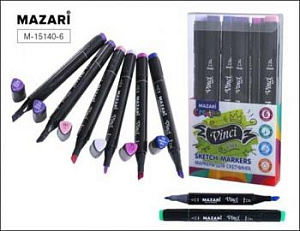 набор худож. маркеров 7цв vinci black , 1,0-6,2мм, двухс. /mazari