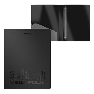 папка 4 кольца 24мм пластиковая megapolis, черная 50516 /ek