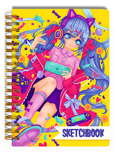 скетчбук а5 64л аниме. жизнь в гаджетах. 7бц, 120г, гребень 64-1590 /myart