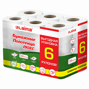 полотенца бум. 2-сл белые, 6рул*14,7м luxe, 114742 /laima