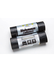 мешки для мусора 60л 10шт/рул, псд (59*64) 23мкм, с завязками, черные, в30601011 /ромашка