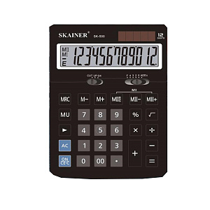 skainer sк-500 калькулятор 12р 2пит., 2пам., 123*171*31мм, черный изображение skainer sк-500 калькулятор 12р 2пит., 2пам., 123*171*31мм, черный