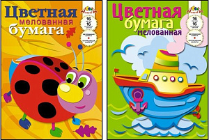 бумага цветная а4 8цв 8л мелованная, двусторонняя с рисунком  ассорти  с2804 /апплика