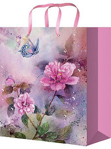 пакет бумажный 18*23*8 розовые цветы, ламинированный, пкп-4202 /optima фото